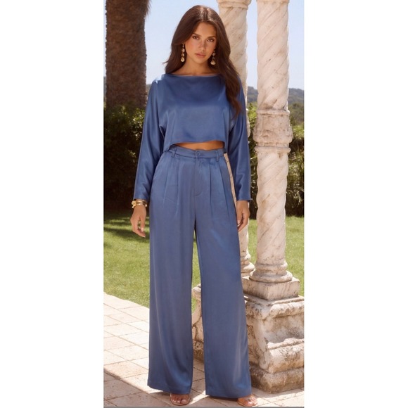 Nonchalant Label Navy Wide Leg Two Piece Set Large Chic Minimalist Quiet Luxury - Picture 10 of 10